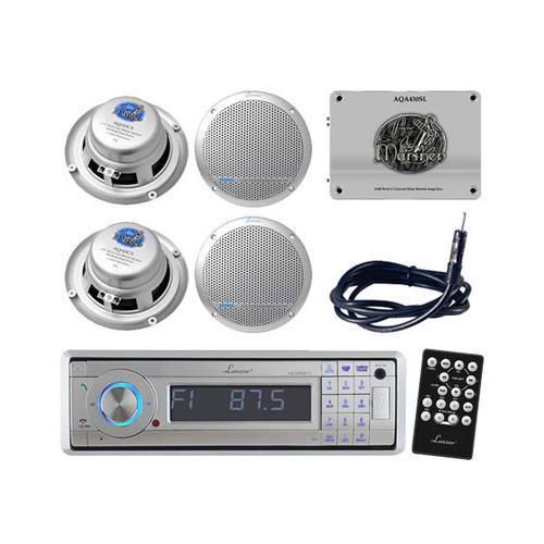 Aqcd60bts in-dash marine cd/mp3 player w/bluetooth 4 speakers/1600w mini amp kit