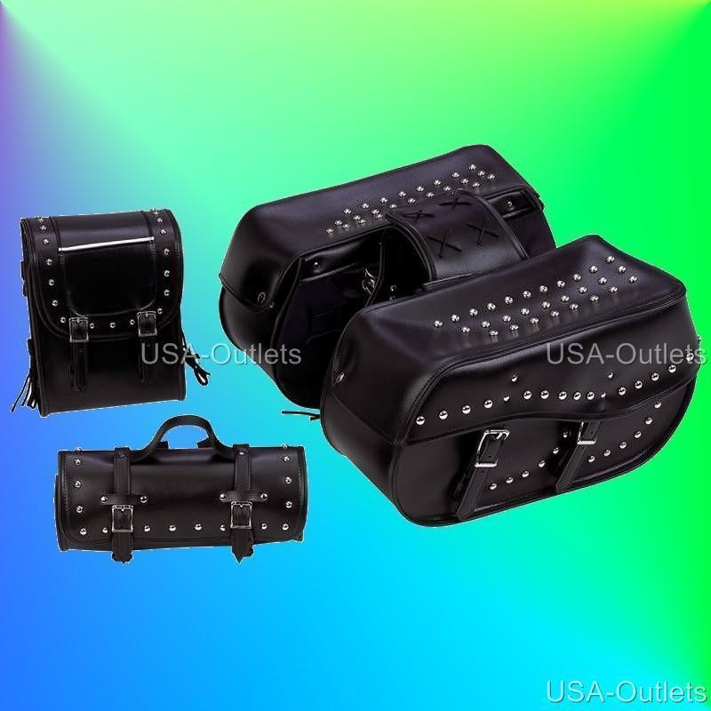 4pc honda shadow magna aero heavy duty waterproof hard studded saddle bags set