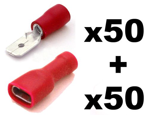 100x red fully insulated spade electrical crimp connectors mixed male &amp; female