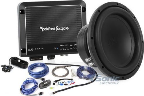 Nvx vsw104v2 500w 10&#034; subwoofer + rockford fosgate r500x1d amplifier &amp; kit