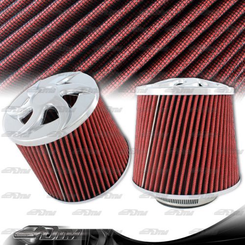 Universal red micro cotton gauze 3&#034; tapered spiral cone cold air intake filter