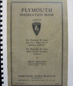 1935 plymouth  instruction book 1st edition jan, 1935  plymouth deluxe ply. 6