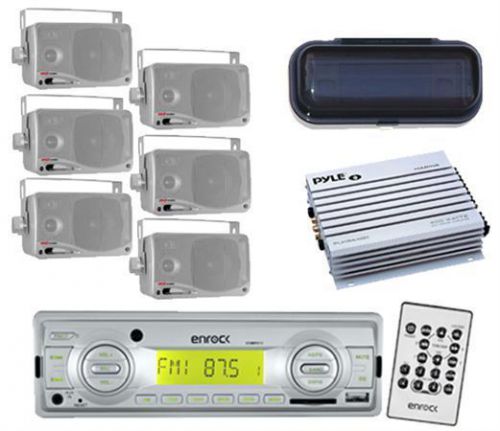 Usb aux sd card functions radio player silver w/6 x 3.5&#034; speakers + amp &amp; cover