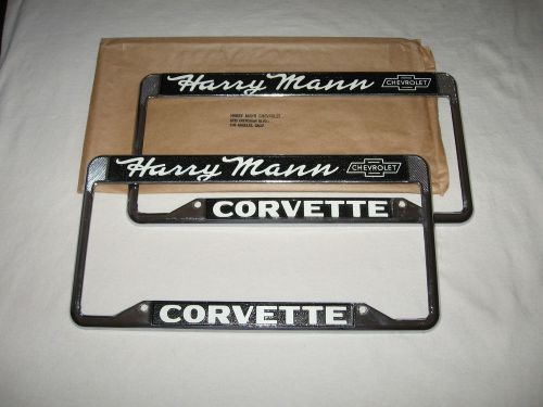 Harry mann license plate frame pair - nos original - chevrolet / corvette