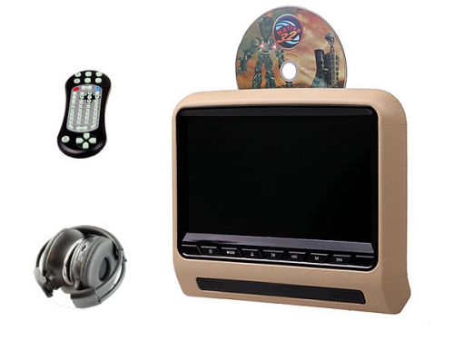 9 inch car headrest dvd player– sd usb games hdmi beige leather  fm ir headphone