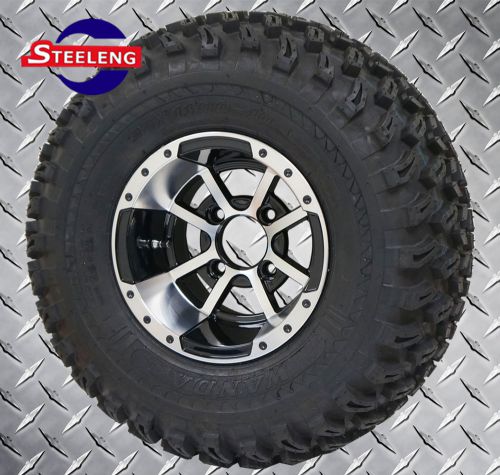 Golf cart 10&#034; storm trooper aluminum wheels and 22&#034; at tires (set of 4)