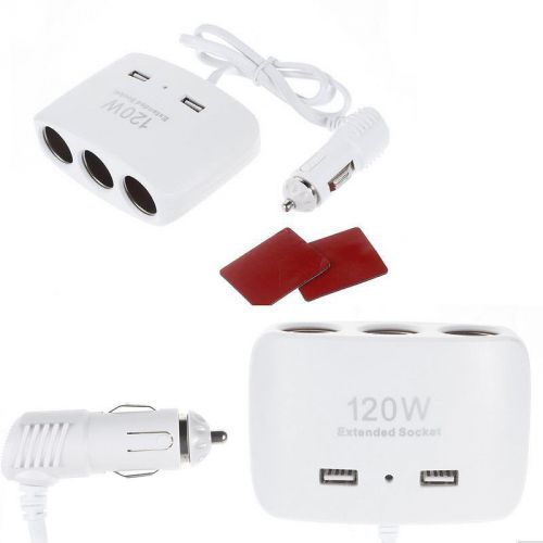 Car cigarette lighter charger dc power adapter 3 sockets splitter + 2 usb ports