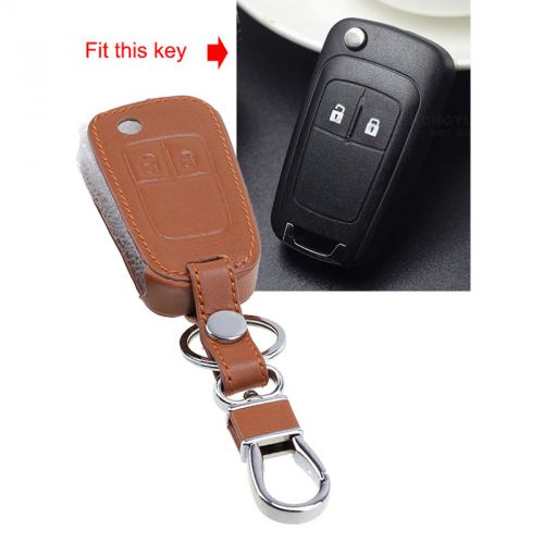 For chevrolet brown 2 buttons leather remote car key fob case holder cover 1pcs