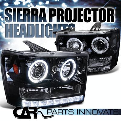 Glossy piano black gmc 07-13 sierra tinted smd led projector headlights