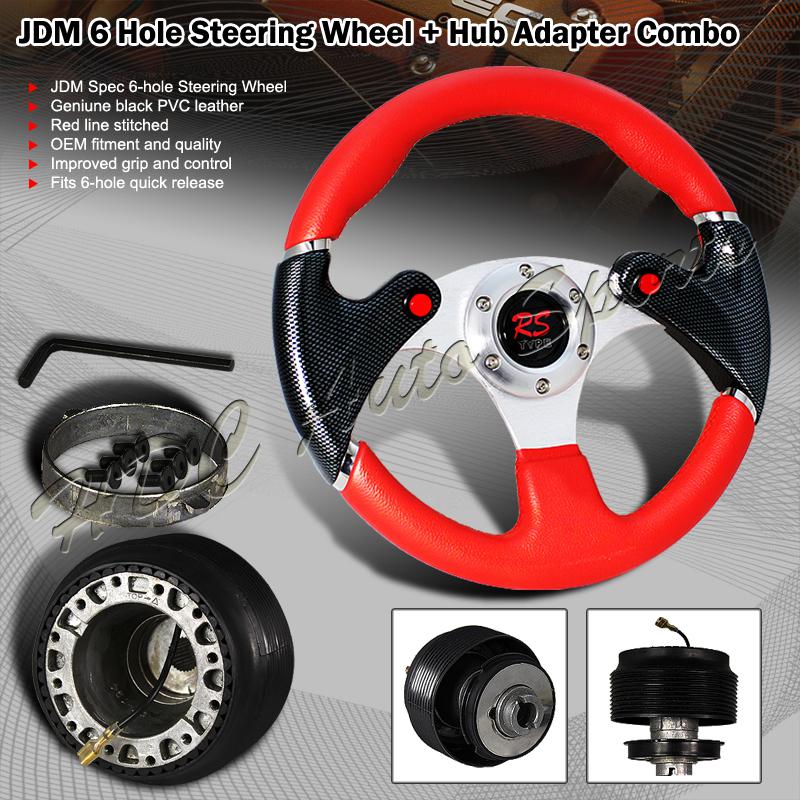 320mm red pvc leather dual red button 6-hole steering wheel+civic/integra hub