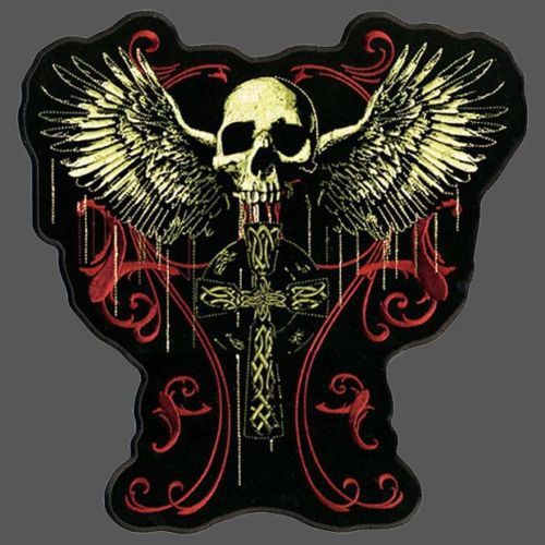 Flying skull gothic cross biker patch  (huge) 12  inch