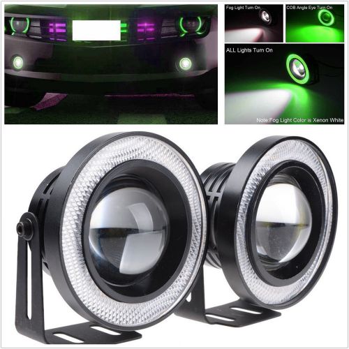 2pcs car suv angel eye driving fog light led projector lamp green cob halo rings