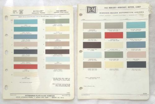 1963 mercury ppg and r-m  color paint chip chart all models original