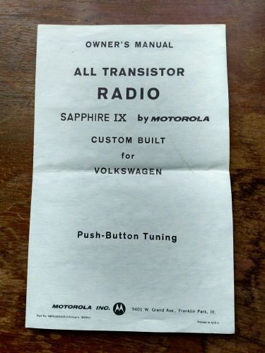 Volkswagen transistor radio owner&#039;s manual sapphire vintage vw 1960&#039;s