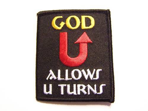 #0496 m christian motorcycle vest patch god allows allows u turns