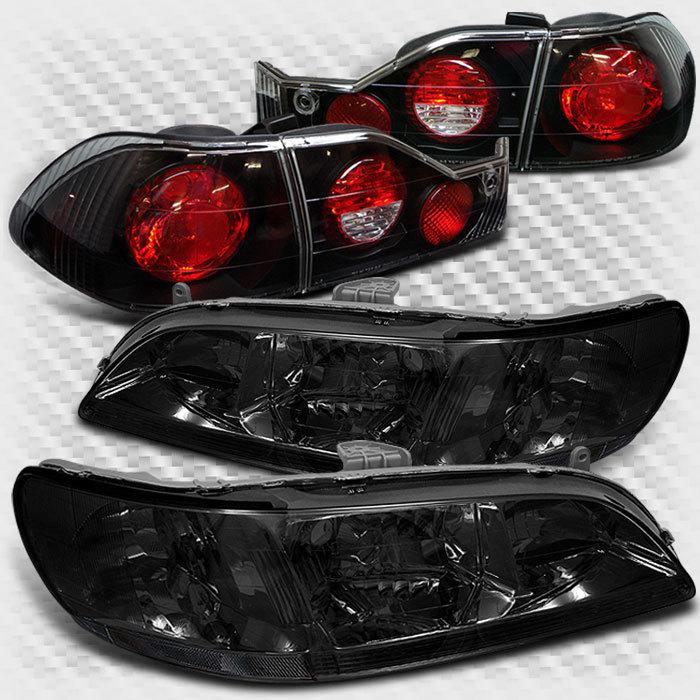 Smoked 98-00 honda accord 4 door headlights+tail lights lamp left+right pair set