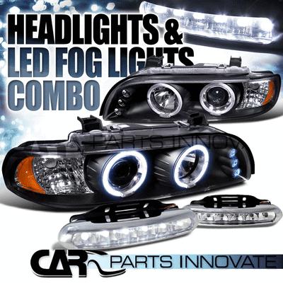 01-03 e39 525i 530i 528i 540i black halo led projector headlights+6-led fog lamp