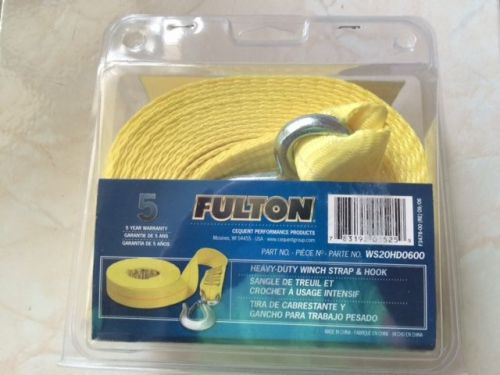 Fulton heavy-duty winch strap &amp; hook 10,000. lb. min breaking strength webbing.