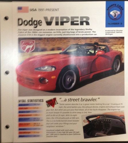 Dodge viper 1991- present hot cars poster with vital statistics dream machines