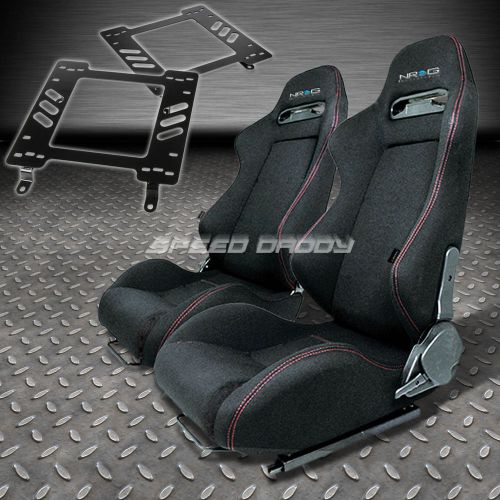 Pair nrg type-r style black cloth racing seat+bracket for 82-92 firebird 3g