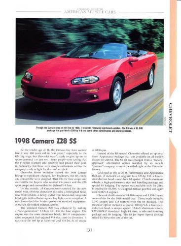 1998 chevrolet camaro z28 ss convertible spec sheet &#039;98