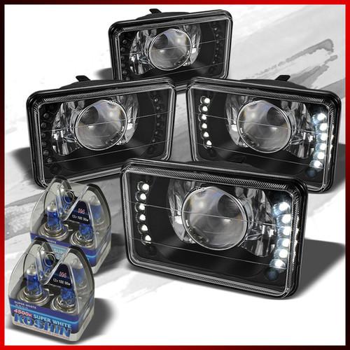 2x 4x6 black projector headlights w/dual led built-in+2x super white bulbs combo