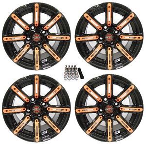 Madjax 12&#034; illusion black/orange golf cart wheels/rims yamaha