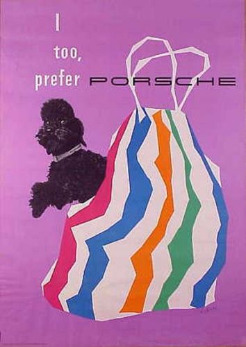 Porsche 356 and dogs to prefer porsche !  a dog gone kool !  vintage  poster new