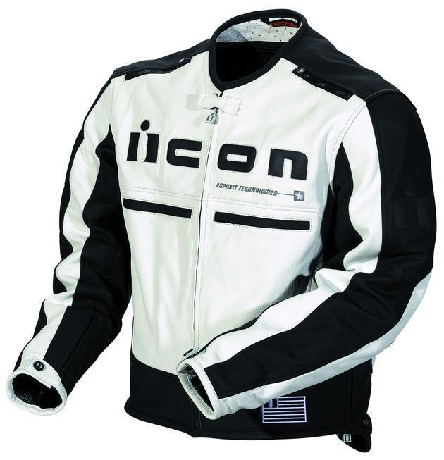 Icon motorhead leather motorcycle jacket white/black md/medium