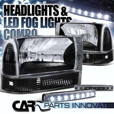 99-04 f250 350 450 super duty black headlights+corner lamps+8-led fog lamps