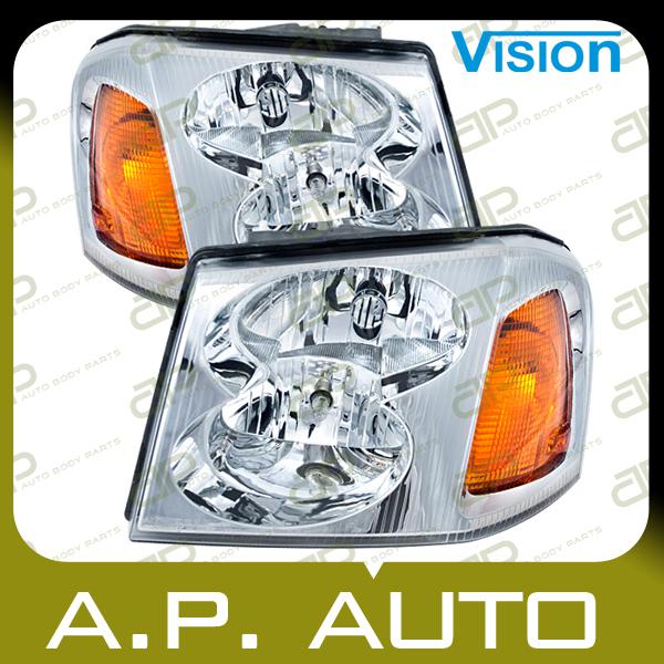 Pair head light lamp assembly 02-09 gmc envoy denali sle slt xuv 03 04 05 06 l+r