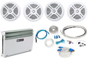 4) rockville rmsts65w 6.5&#034; 1600w marine boat speakers+mb quart amplifier+amp kit