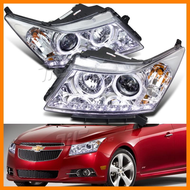 11-12 chevy cruze chrome halo r8 led projector headlights gm2502356 gm2503356