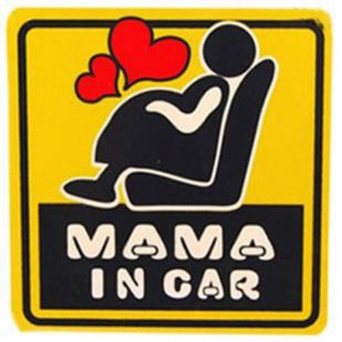 Mama in car baby car rear window yellow safety sign sticker high visibility