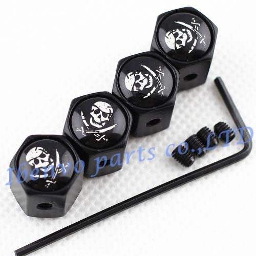 Anti-theft black metal car wheel tyre tire stem air valve cap pirate skeleton