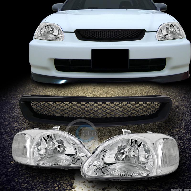 Chrome head lights signal lamp dy+mesh grill grille abs 96-98 honda civic ek ek9