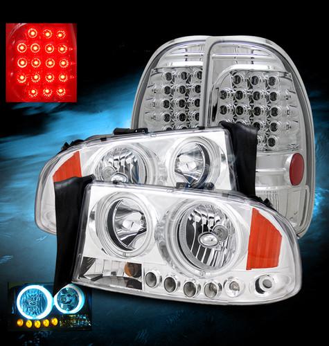 97-04 dakota ccfl halo headlights/led tail lights lamps+led daytime fog lamps