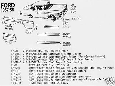 Ford fairlane edsel ranger pacer hardtop 4 door rocker left 1957-1958