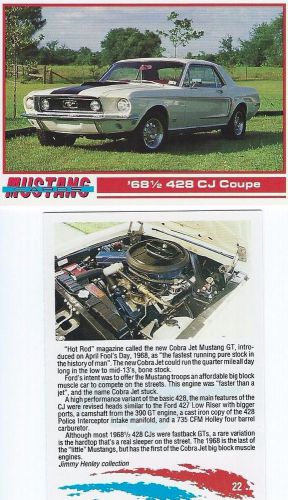 1968 1/2 mustang 428 cj coupe collector card  2 1/2&#034;x3 1/2&#034;