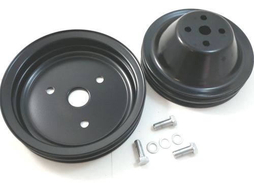 Sb chevy sbc short pump black steel 2 groove pulley kit w/ bolts  283 327 350 v8