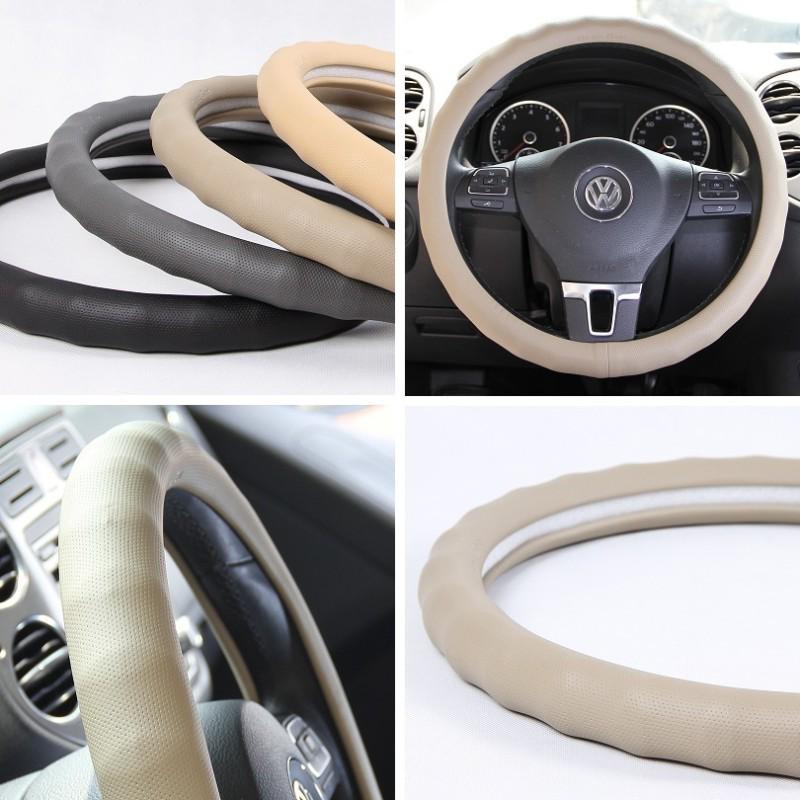 Tan pvc leather car steering wheel wrap cover lexus mazda jeep 14"-15" 38cm