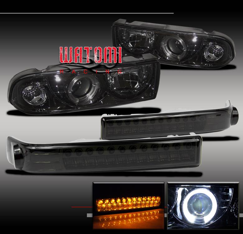 98-04 chevy blazer s10 pickup truck halo projector head lights+led bumper smoke