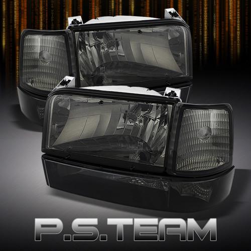 92-96 f150 f250 f350 bronco smoked headlights +corner+bumper signal lights 6pcs