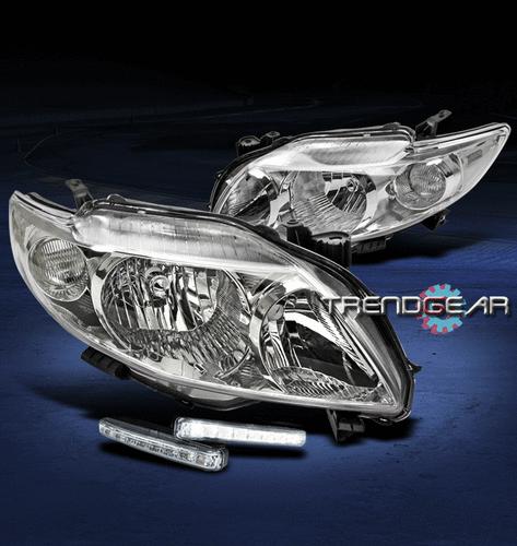 09-10 toyota corolla crystal jdm chrome head light+white led drl ce le s xle xrs