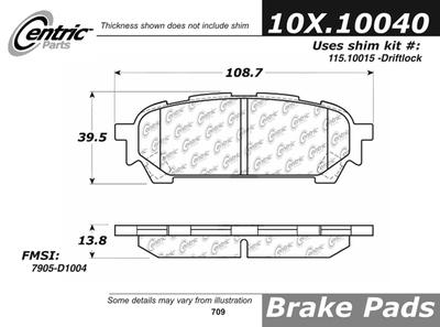 Centric 300.10040 brake pad or shoe, rear-premium semi-met pads w/shims