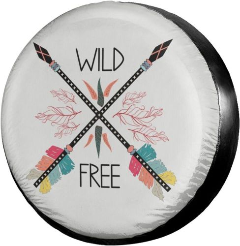 Colorful owl crossed ethnic arrows feathers tribal boho hippie spare tire cover