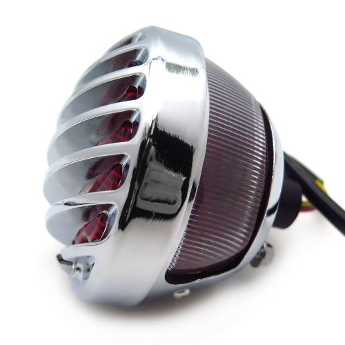 Grille round led tail brake light red lens integrated license plate light chrome