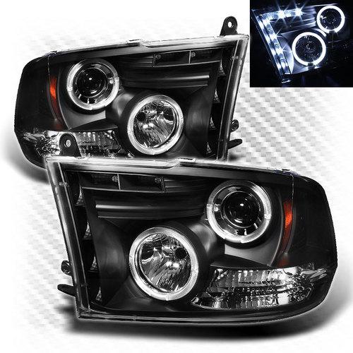 2009-2013 dodge ram dual halo led projector headlights black head lights pair