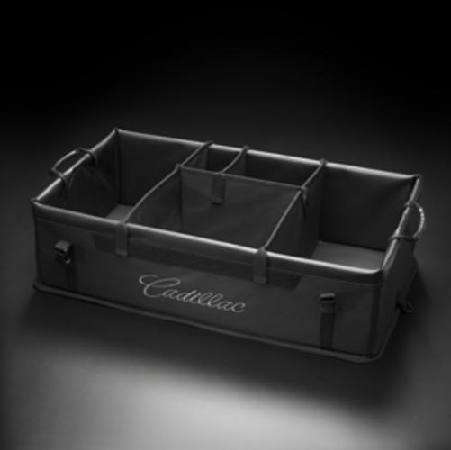 Black trunk organizer - collapsible/ removable dividers w/cadillac logo 20992615