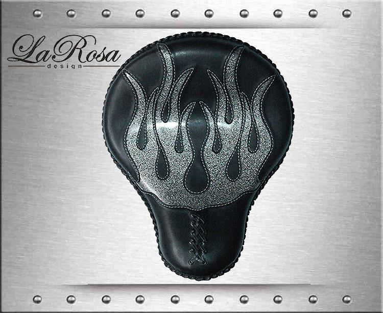 16" larosa black leather flame inlay harley softail chopper solo seat + springs